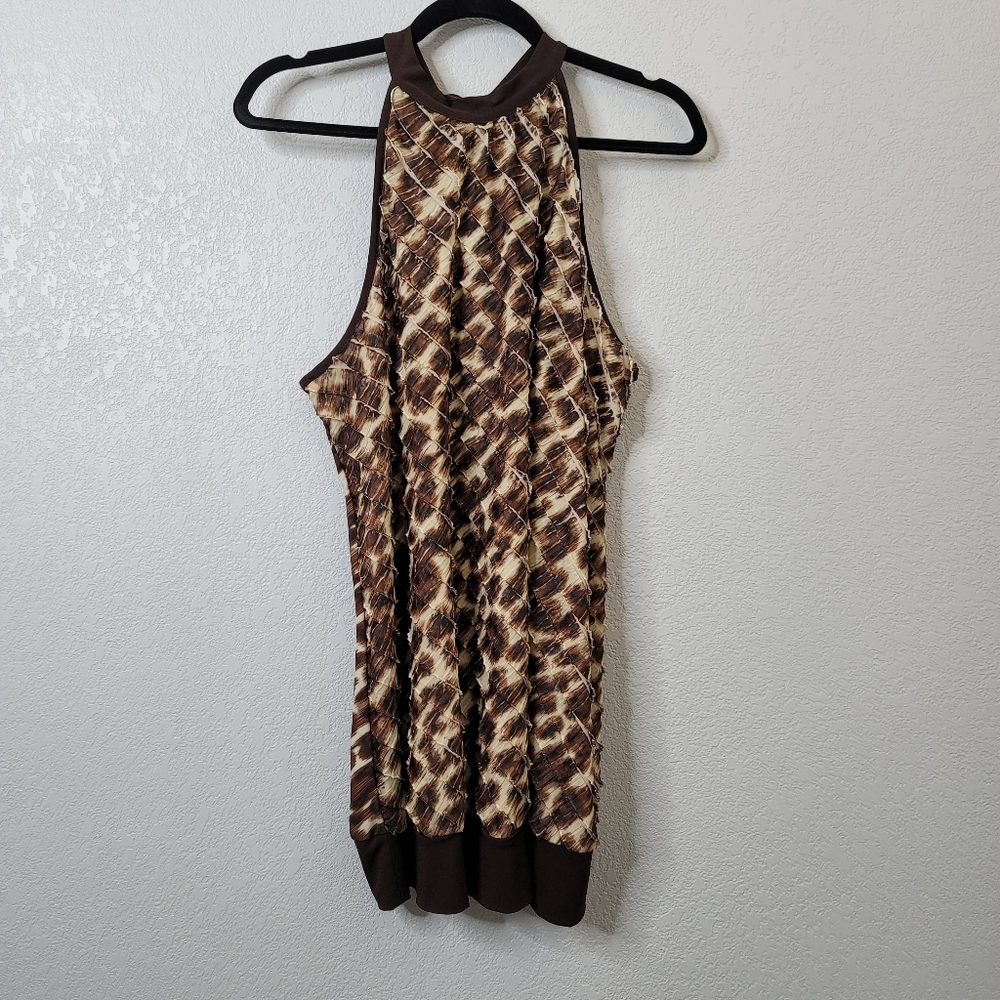 Lane Bryant leopard mini stacked ruffle tie back halter bubble tank top
